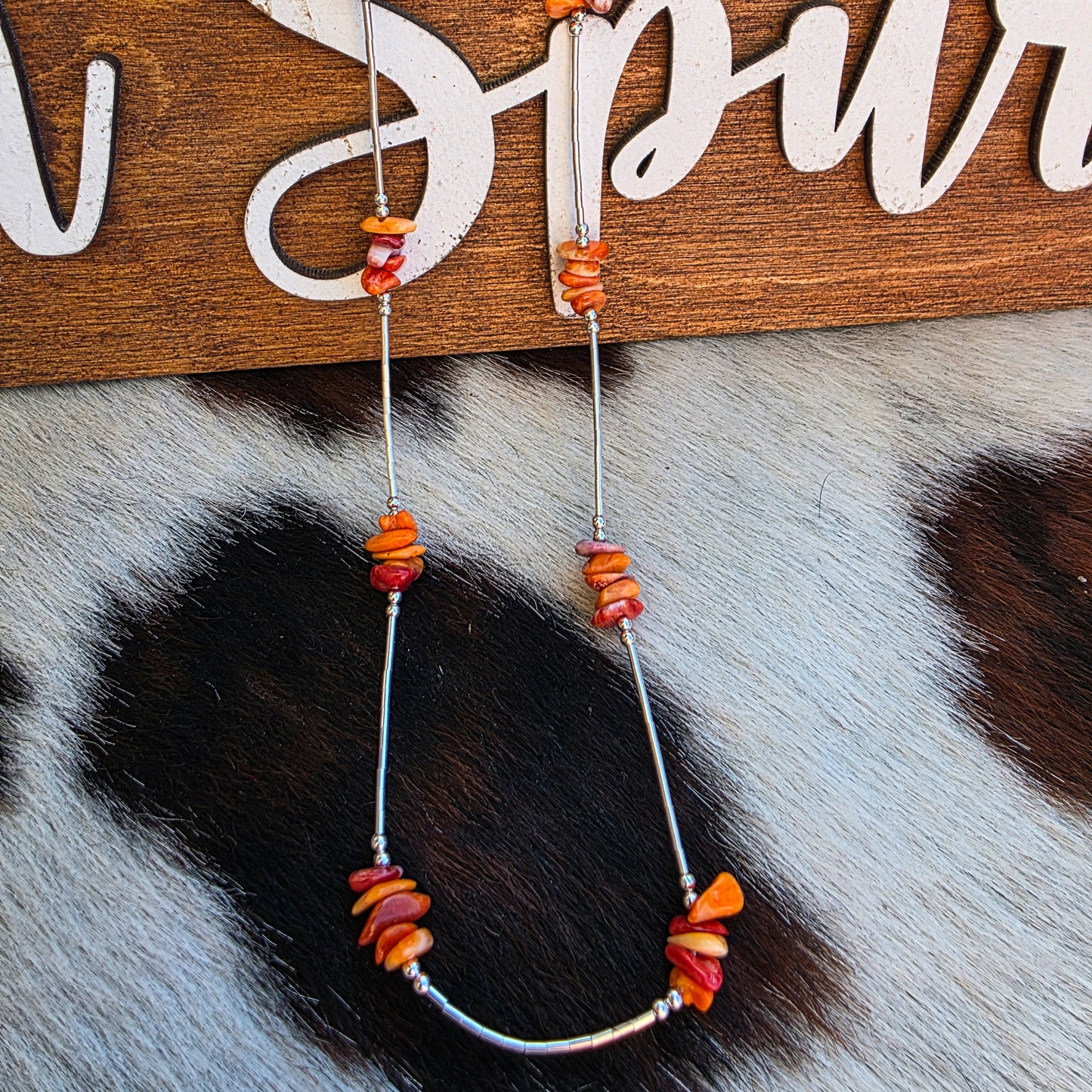 Liquid Silver Orange Spiny Oyster Necklace
