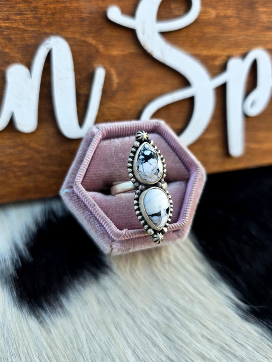 The Nevada White Buffalo Double Stone Adjustable Ring