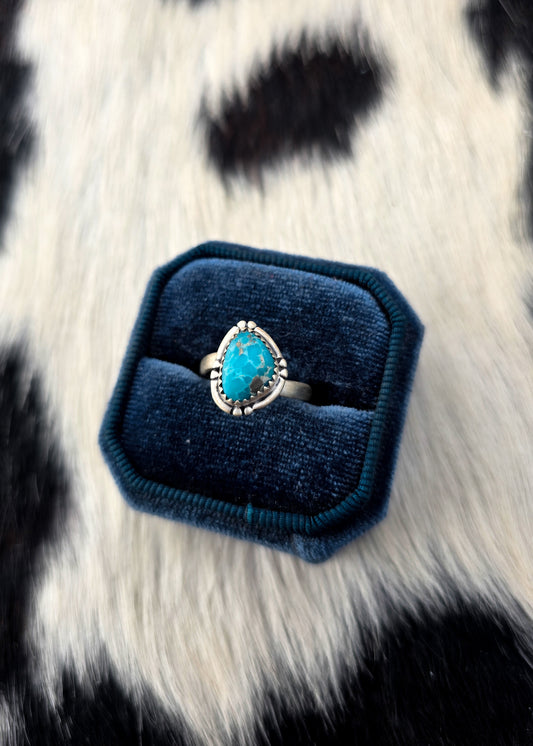 The Luna White Water Turquoise Adjustable Ring