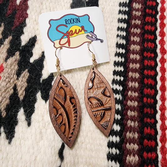 Tooled Wood Earrings