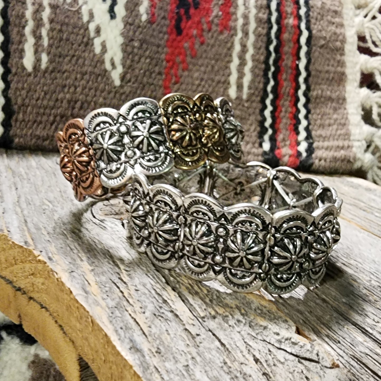 Silver Stamped Concho Bracelet