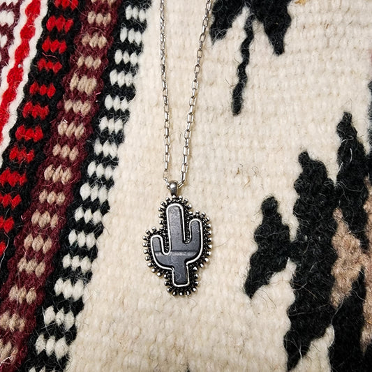 Black Cactus Pendant Necklace