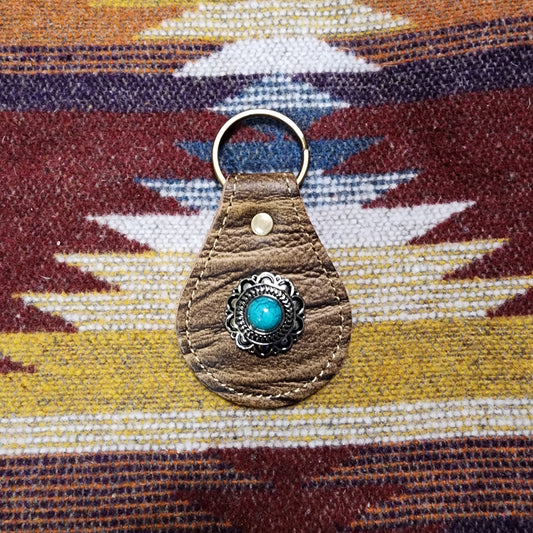 Leather Turquoise Concho Keychain