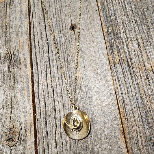 Golden Cowboy Hat Pendant Necklace