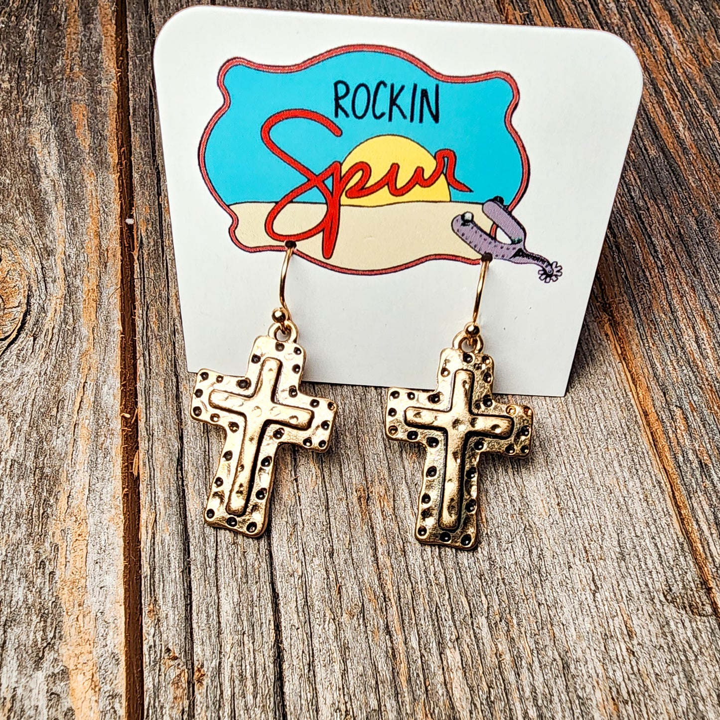 Dual Hammered Cross Earrings