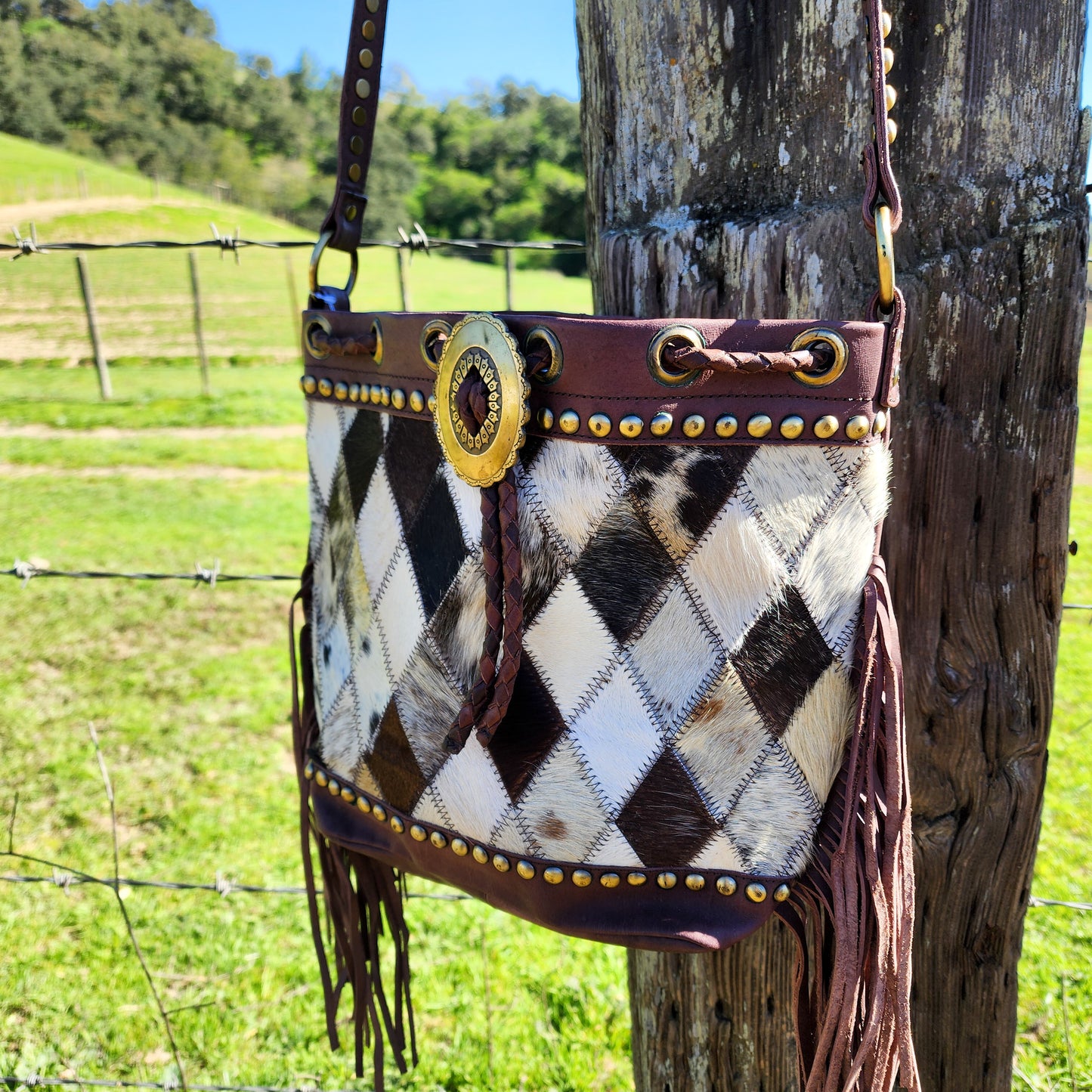 The Diamond Checkered Cowhide Purse