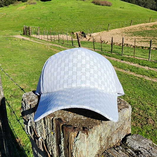 Light Grey Sparkle Checkerboard Baseball Ball Cap