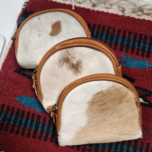 Light Brown Leather Cowhide Coin Purse Wallet