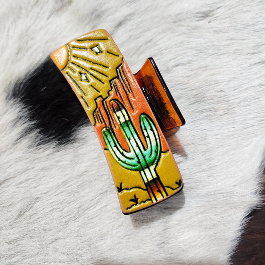 Sunset Cactus Tooled Hair Claw Clip