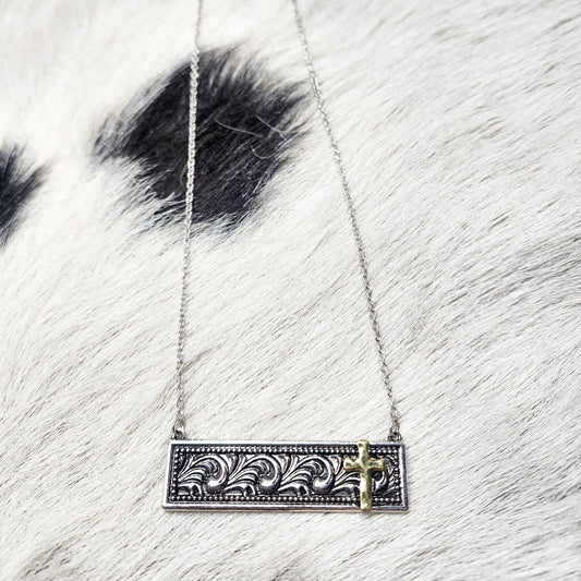 The Tooled Cross Bar Necklace