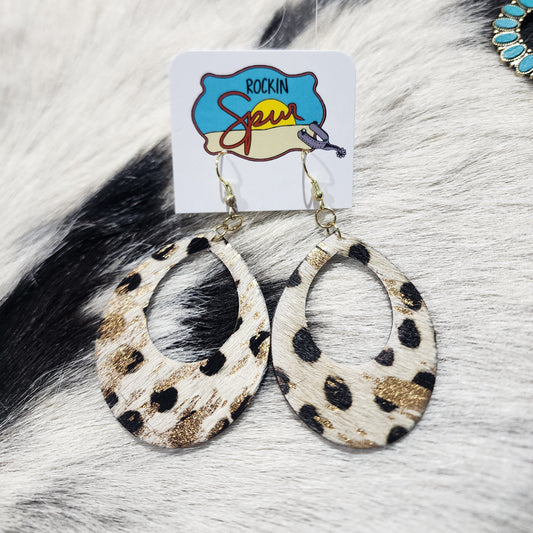 Cowhide Teardrop Gold Earrings