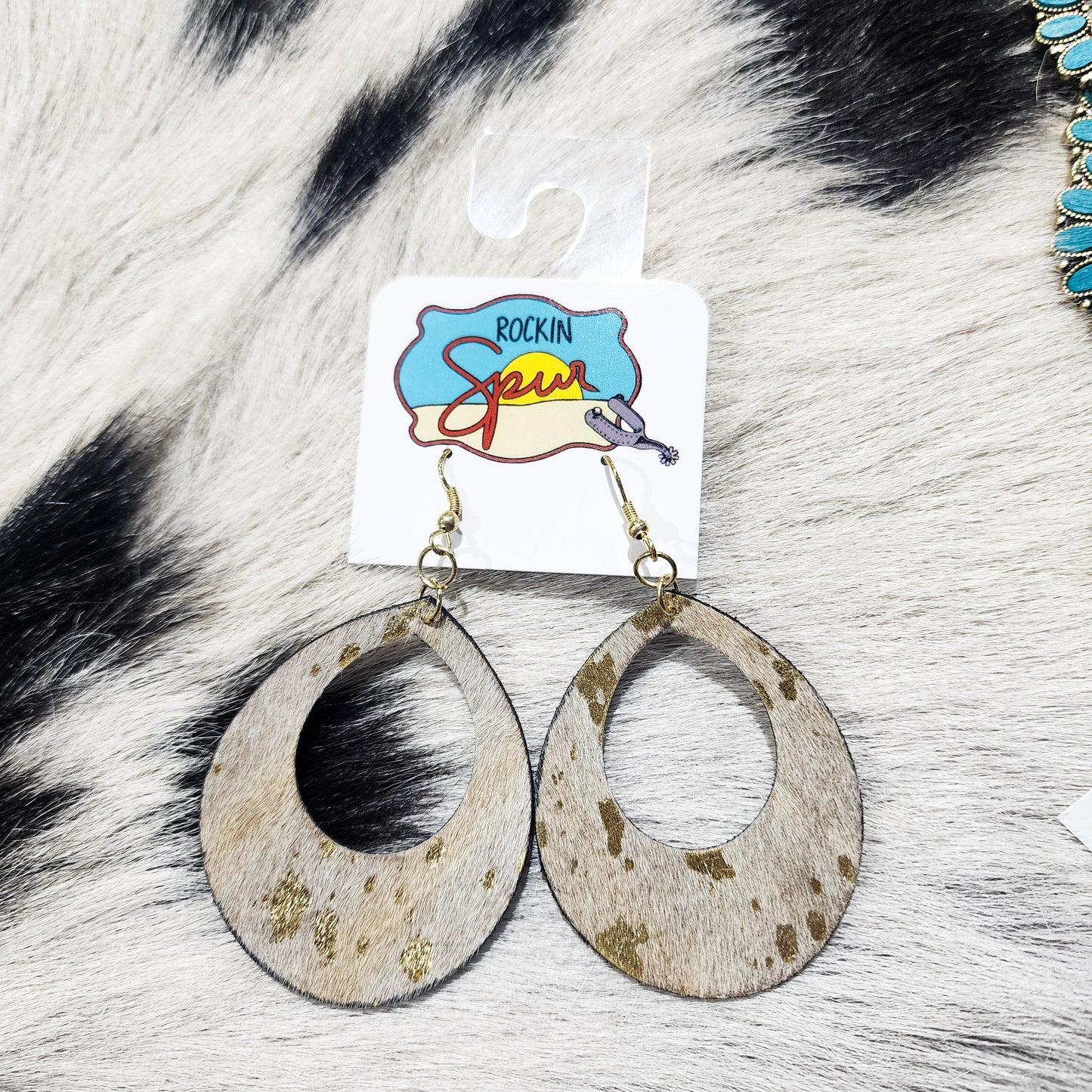 Cowhide Teardrop Gold Earrings