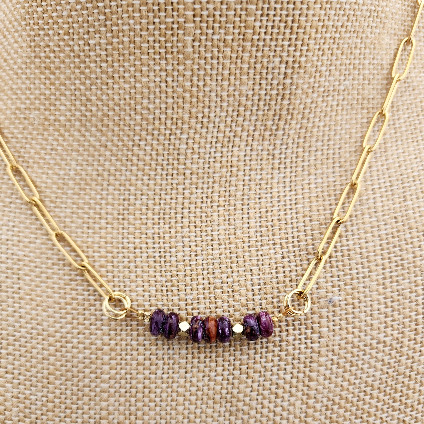 Genuine Purple Spiny Oyster Gold Necklace