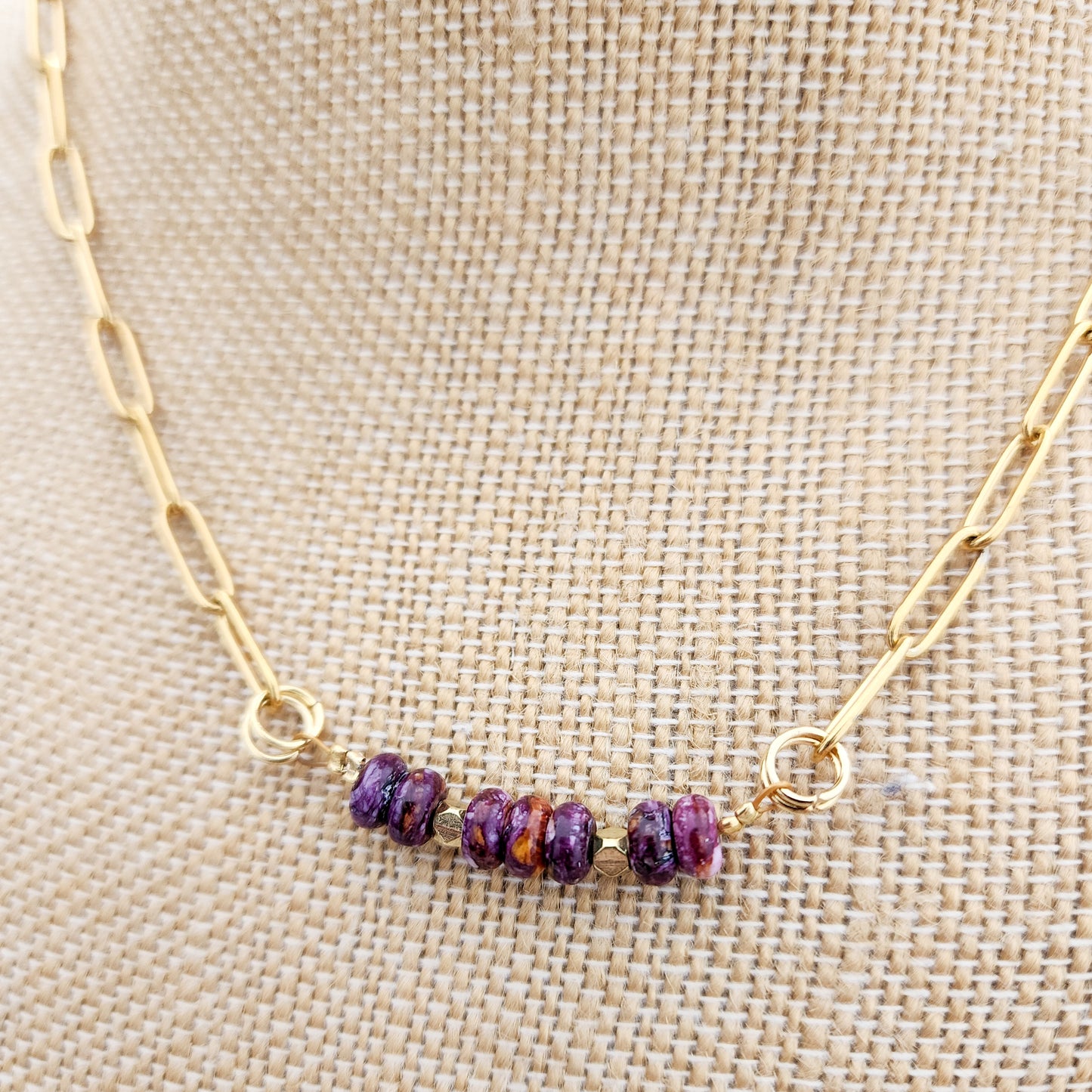 Genuine Purple Spiny Oyster Gold Necklace