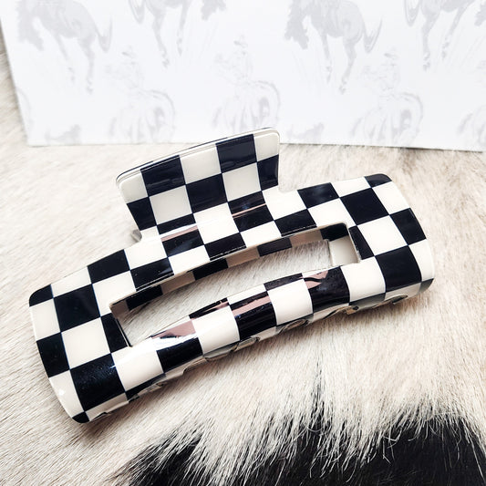 Black & White Checkered Board Hair Claw Clip