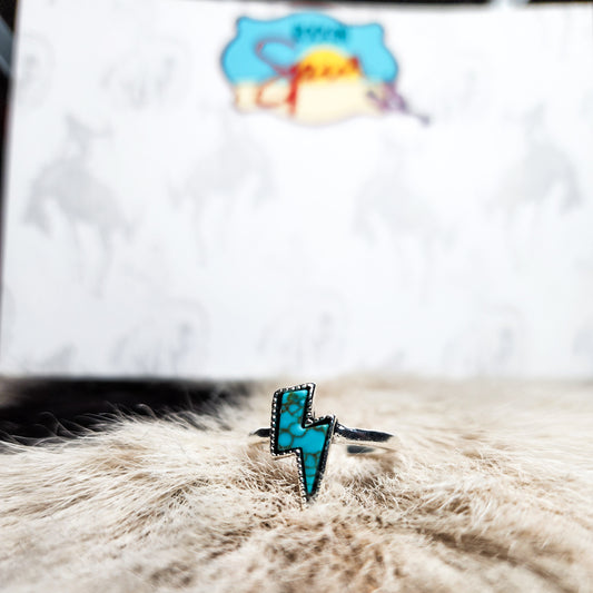 Mini Turquoise Lightning Bolt Adjustable Ring