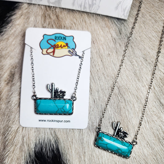 The Mini Cactus Turquoise Bar Necklace