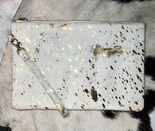 Large Gold Cowhide Clutch