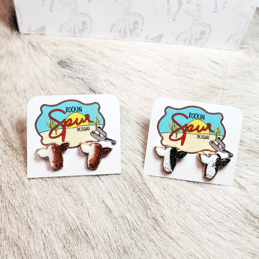 Druzy Gold Cow Head Stud Earrings