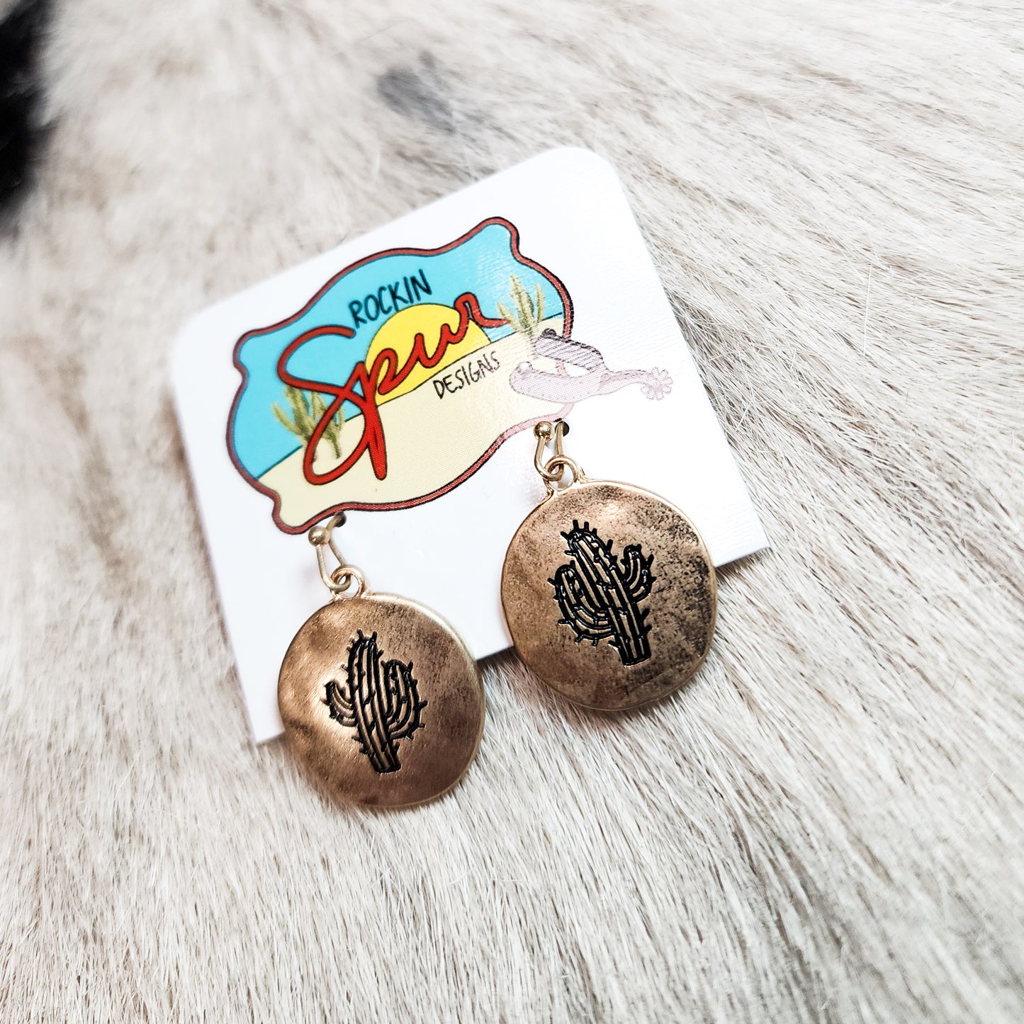 Vintage Gold Cactus Stamped Earrings