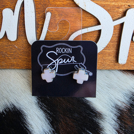 The Pink Opal Cross Stud Earrings