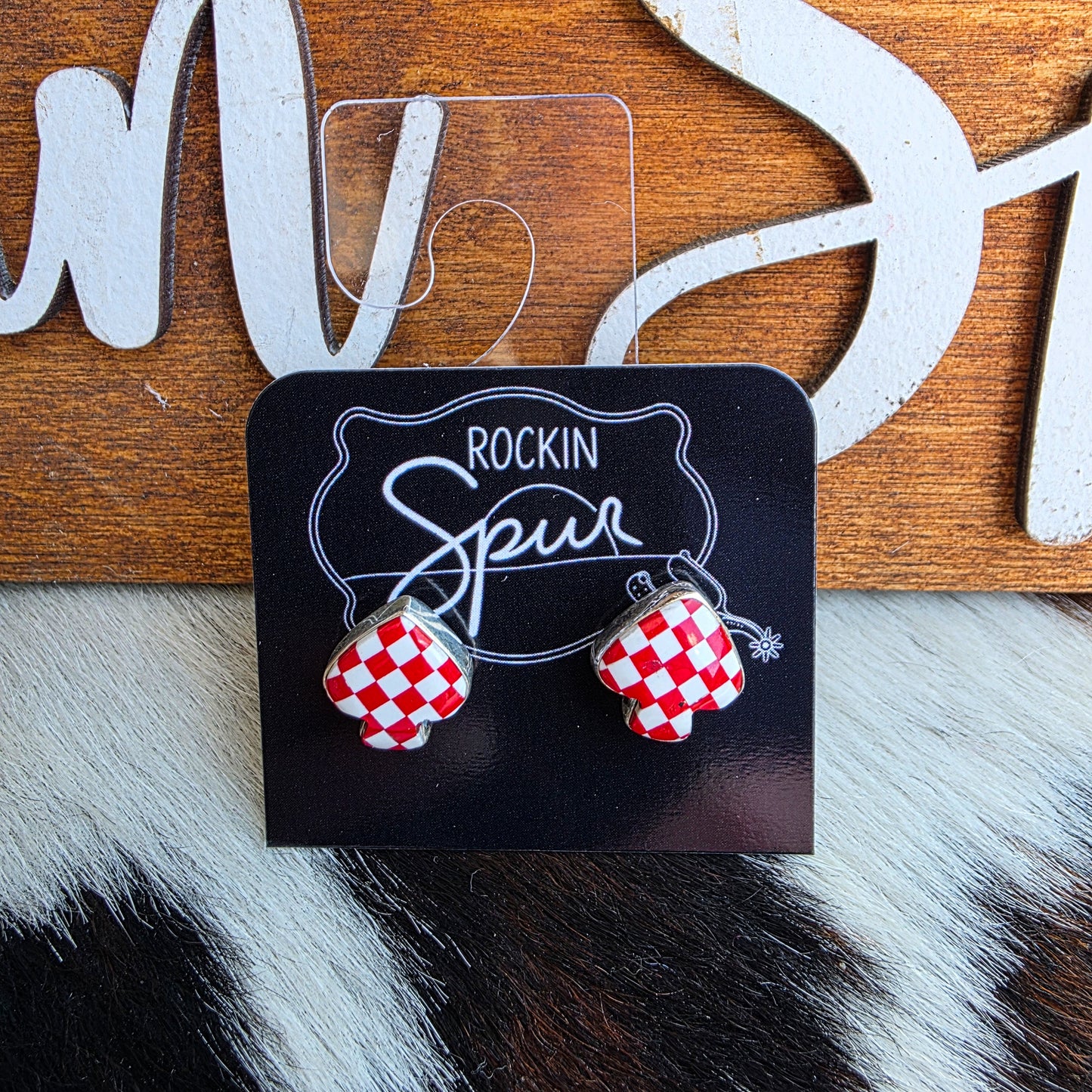 The Spade Checkerboard Studs - Red