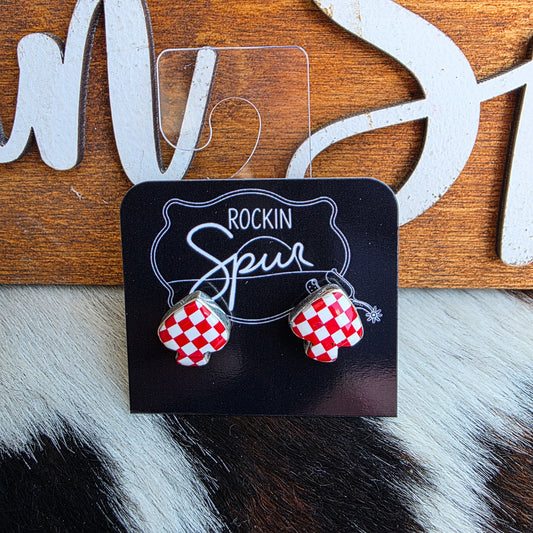 The Spade Checkerboard Studs - Red