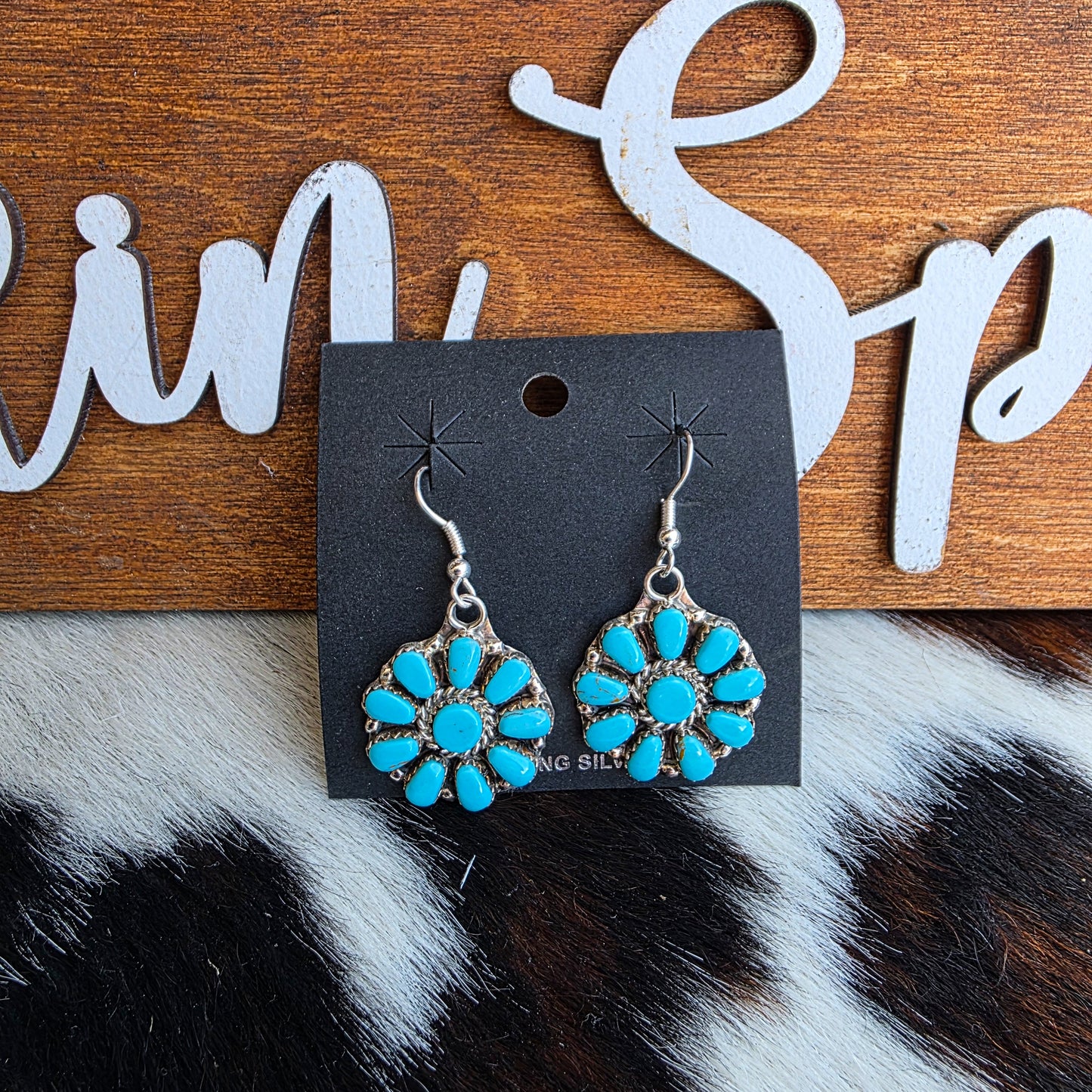The Cluster Flower Turquoise Earrings. Native Made