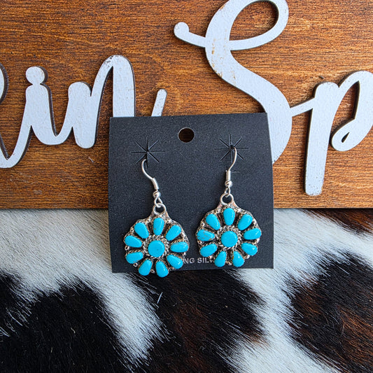 The Cluster Flower Turquoise Earrings. Native Made