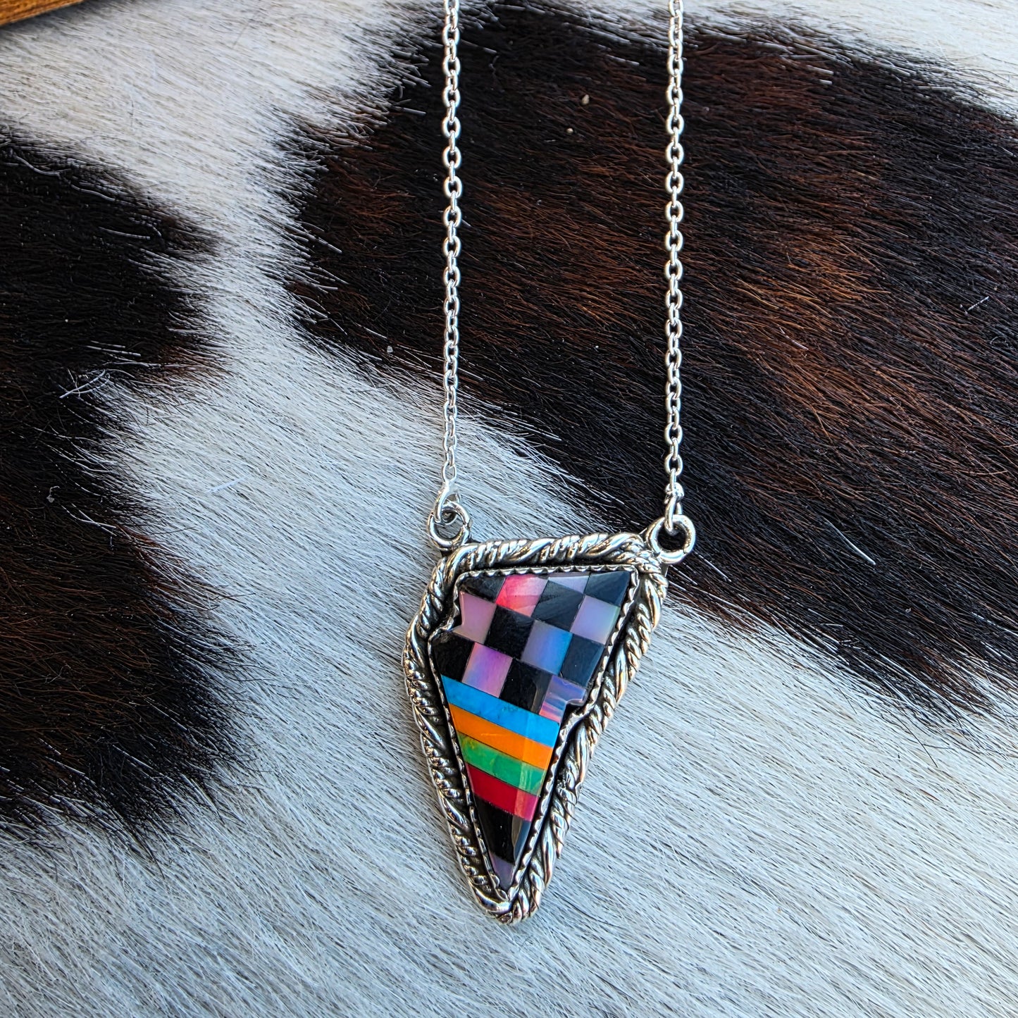 The Multicolor Checkerboard Lightning Bolt Necklace