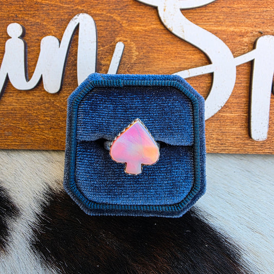 Pink Aurora Opal Spade Adjustable Ring