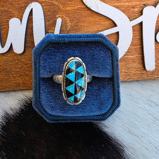 The Letty Checkerboard Adjustable Ring - Blue