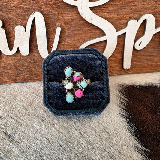 The Half Cluster Adjustable Kingman Cotton Candy Ring
