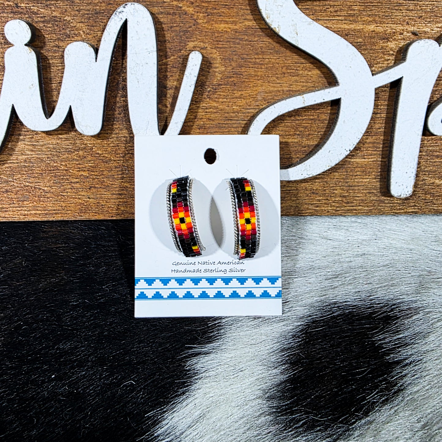 The Lucille Black Serape Beaded Hoop Earrings