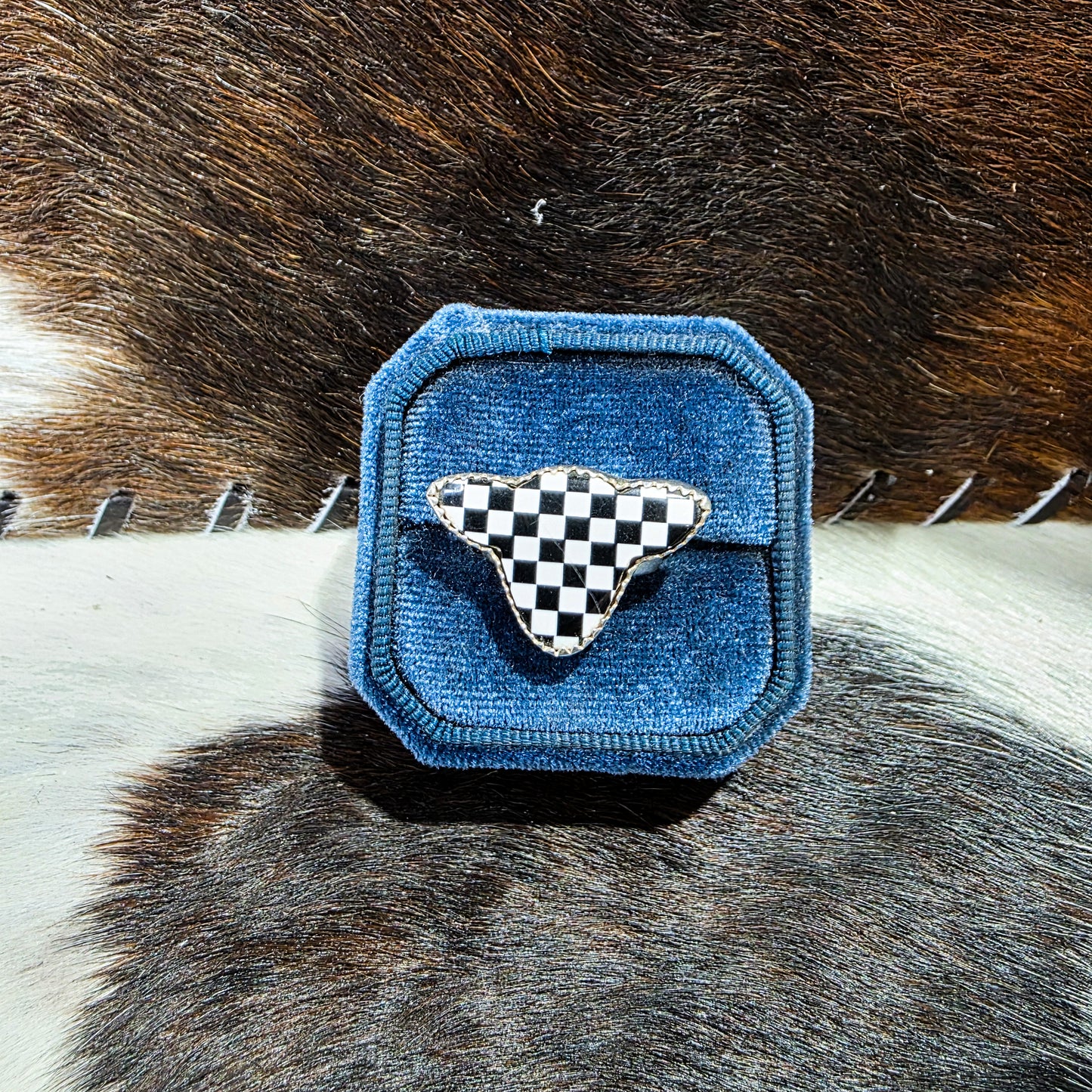 The Checkerboard Cow Adjustable Ring