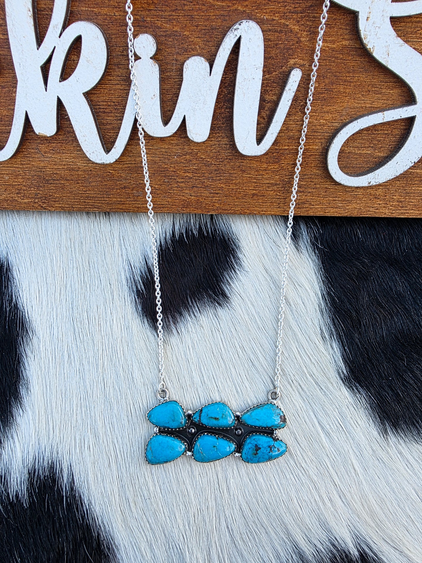 The Sutton Turquoise Cluster Bar Necklace