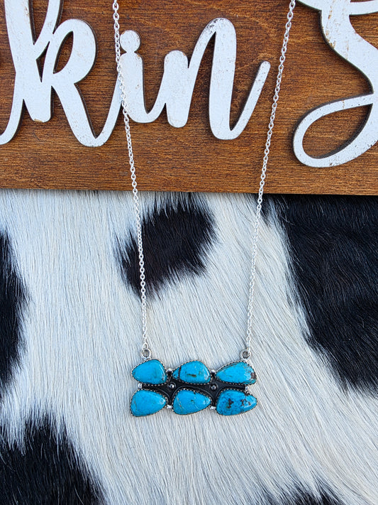 The Sutton Turquoise Cluster Bar Necklace