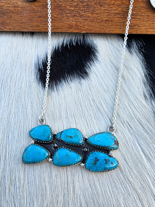 The Sutton Turquoise Cluster Bar Necklace