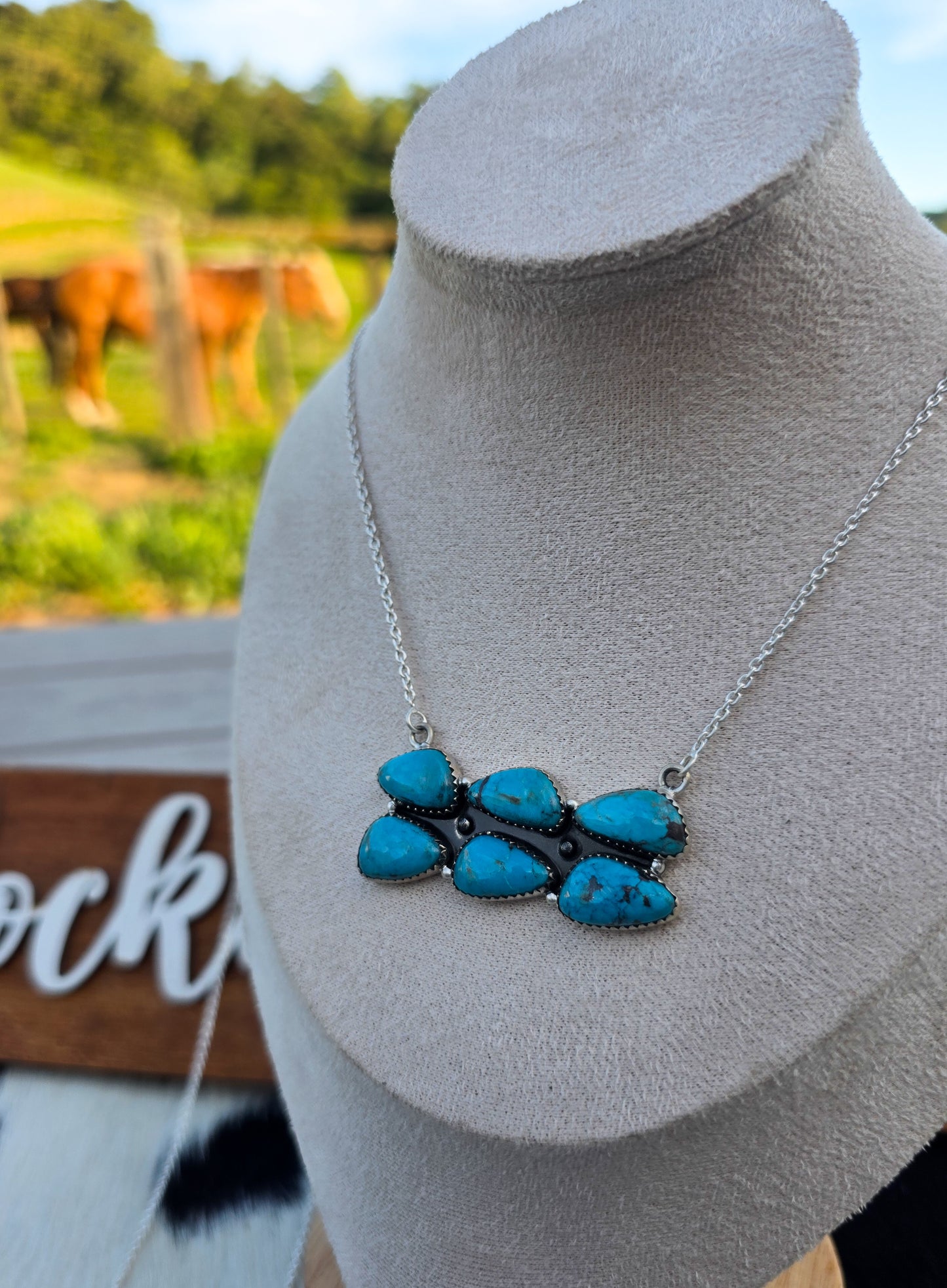 The Sutton Turquoise Cluster Bar Necklace