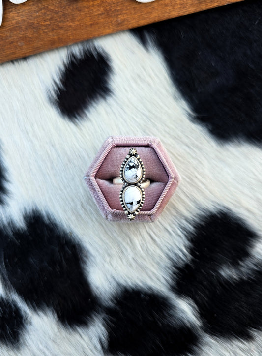 The Nevada White Buffalo Double Stone Adjustable Ring