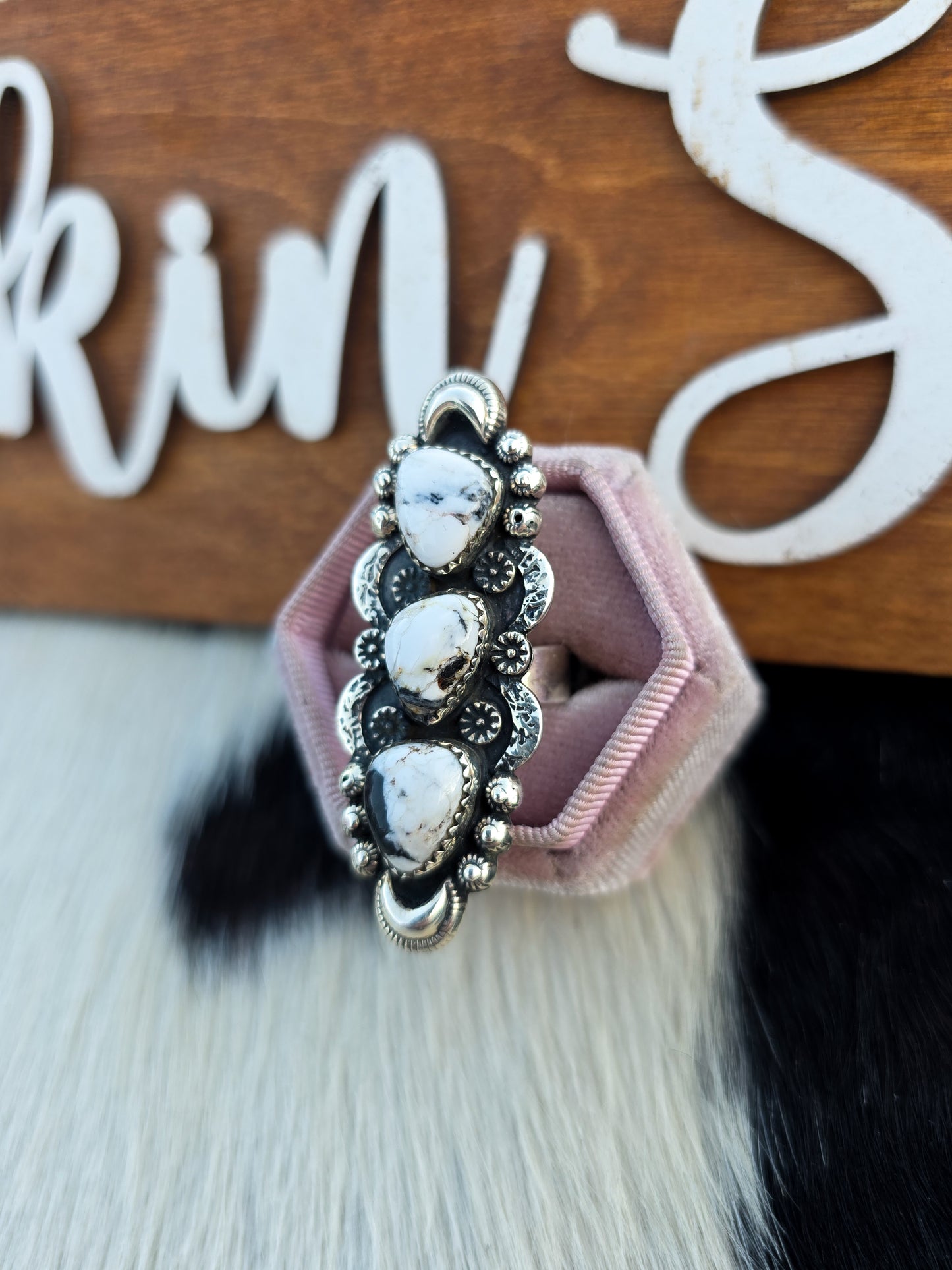 The Montana White Buffalo Triple Stone Adjustable Ring