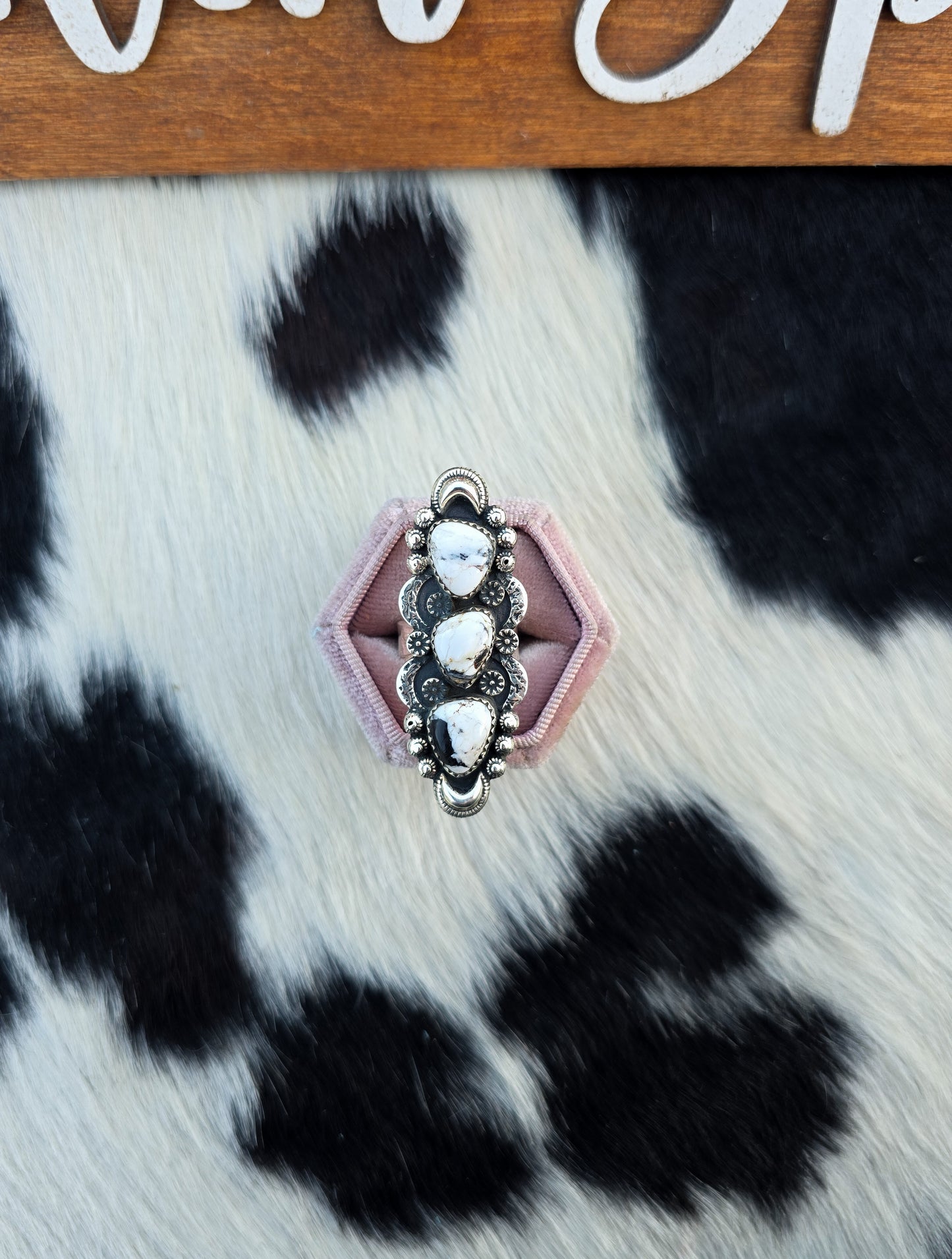 The Montana White Buffalo Triple Stone Adjustable Ring