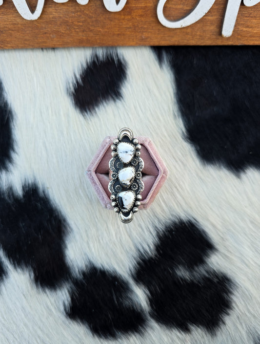 The Montana White Buffalo Triple Stone Adjustable Ring