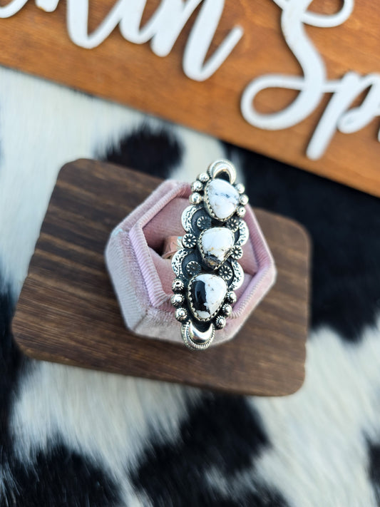 The Montana White Buffalo Triple Stone Adjustable Ring