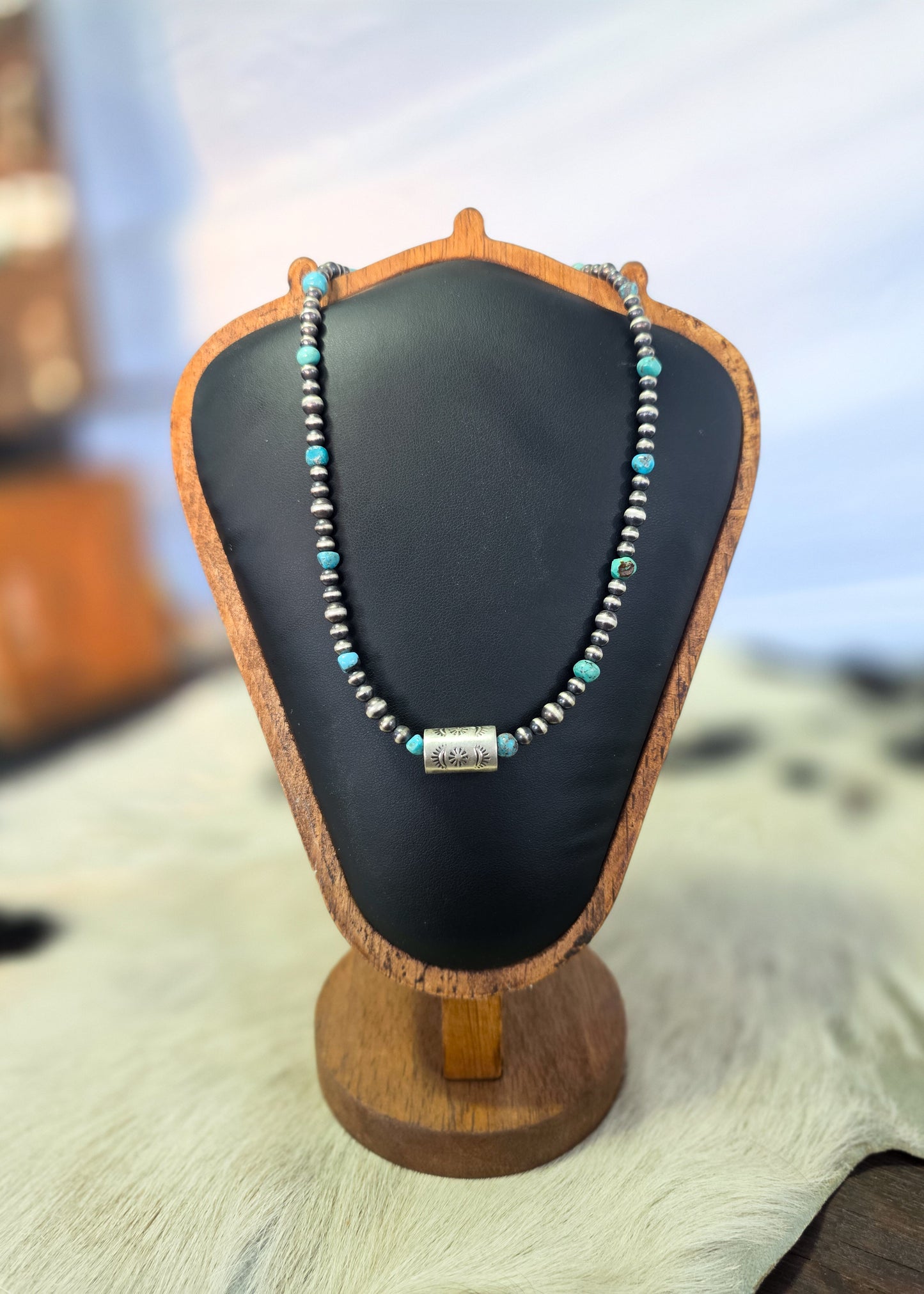 The Turquoise & Barrel Bead Pearl Necklace