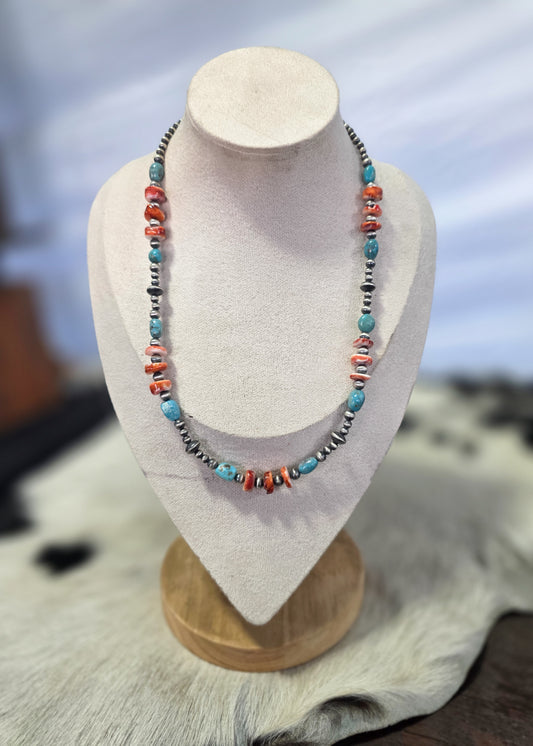 The 20" Turquoise & Spiny Sterling Silver Pearl Necklace