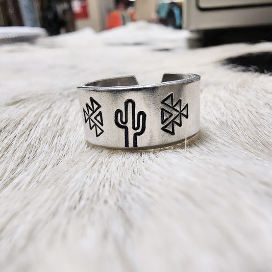 Aztec Cactus Stamped Ring