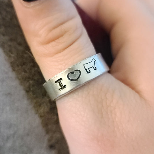 "I ❤ Cow/Steer" Stamped Ring