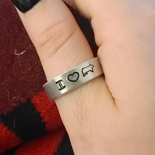 "I ❤ Pig" Stamped Ring